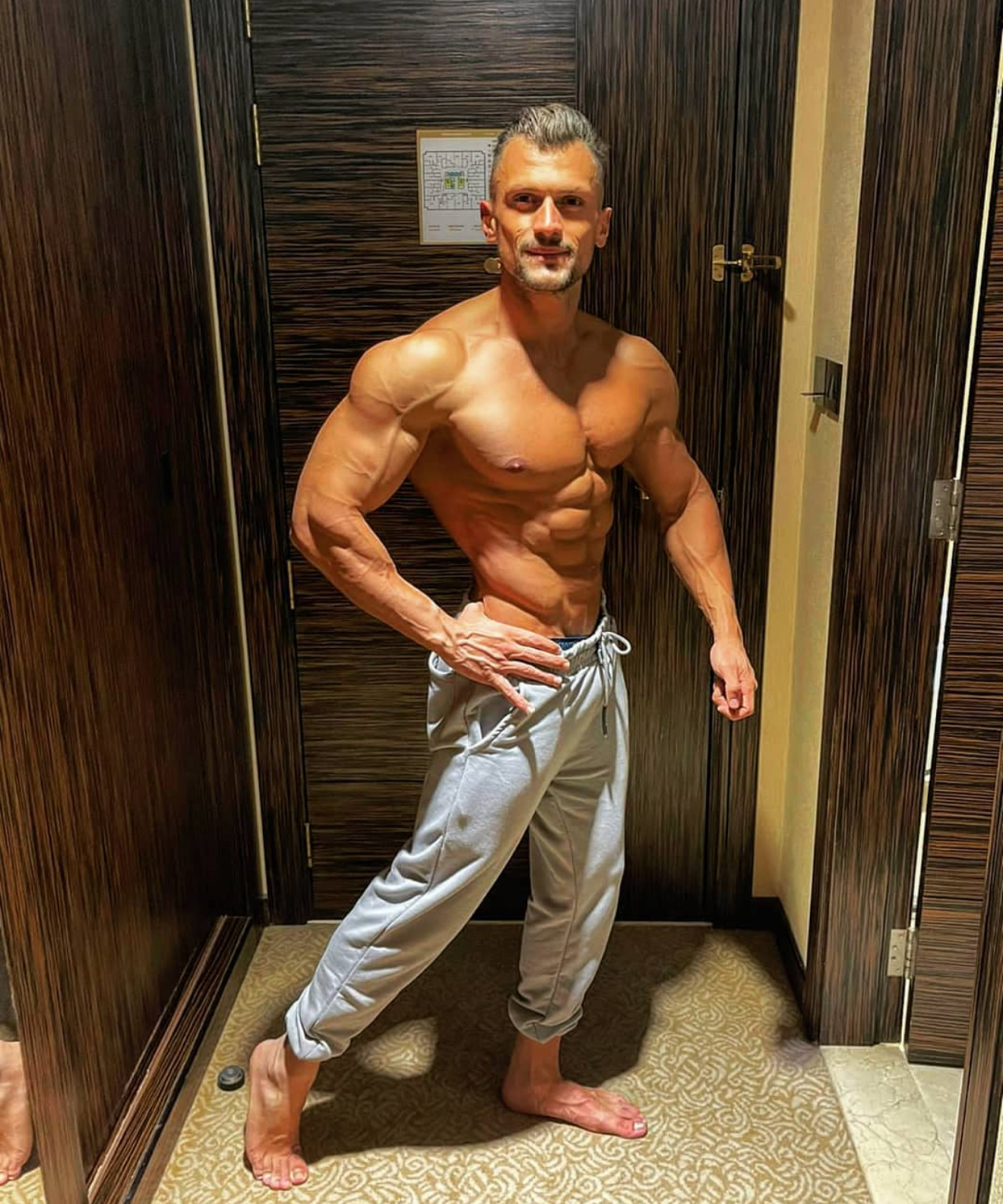 Samir Chebbo showing his conditioning in a lean physique pose